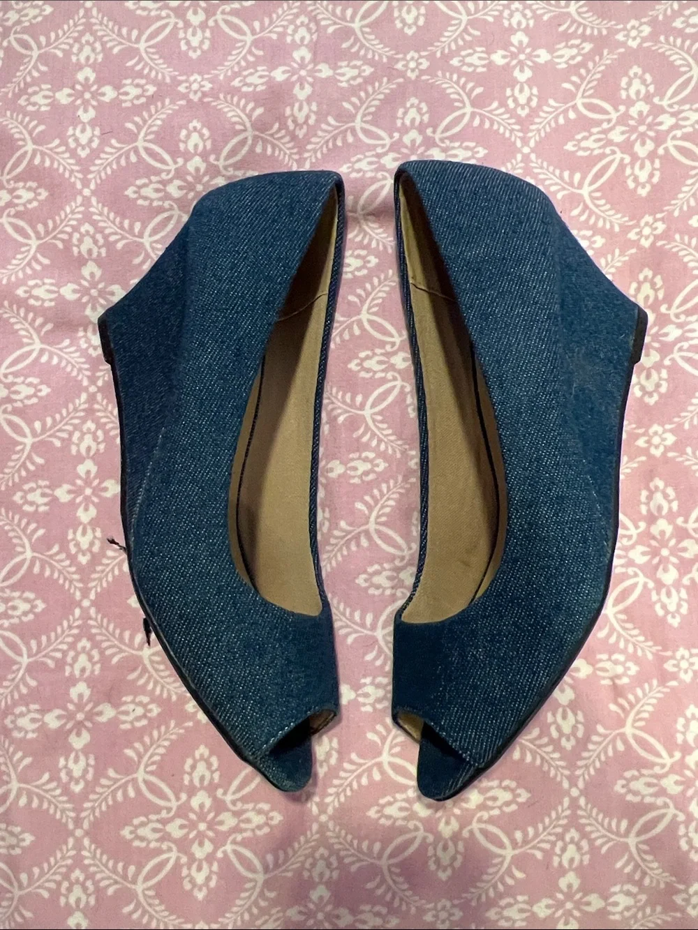 Forever Denim Blue Peep-Toe Pumps for Women
